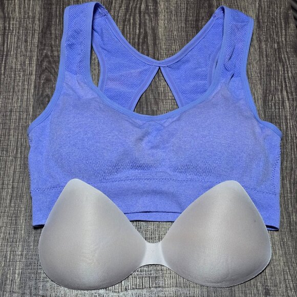 Padded Seamless Sports Bra Yoga Top Comfy Crop Athletic Gym CutoutBack Brand New - Picture 2 of 4